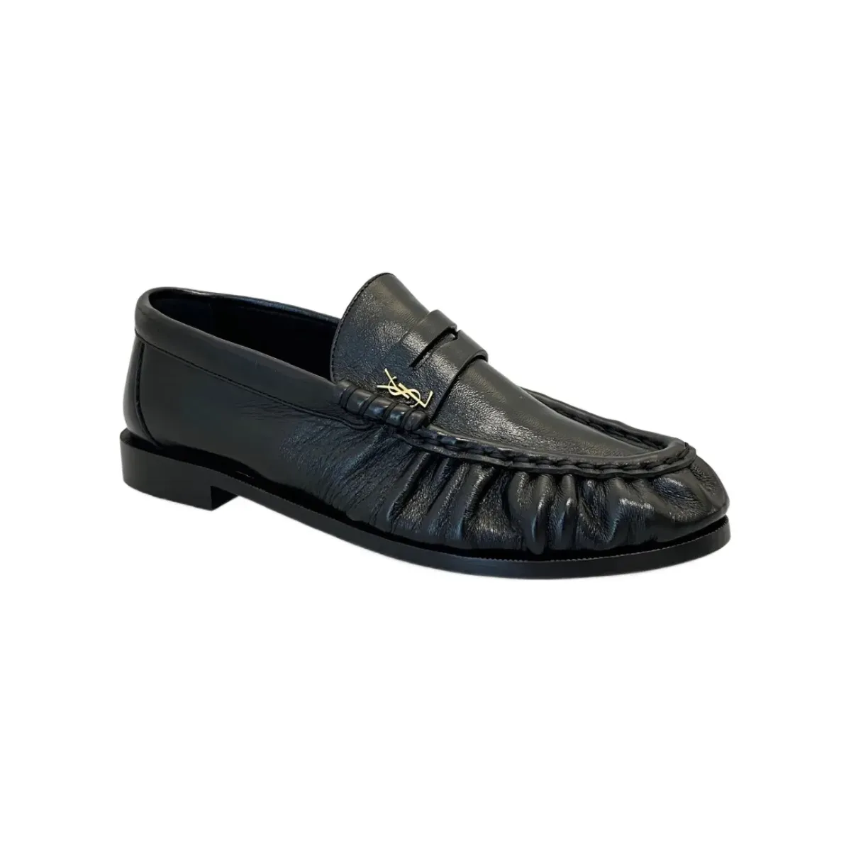 Saint Laurent Alternative logo-plaque leather loafers in Black