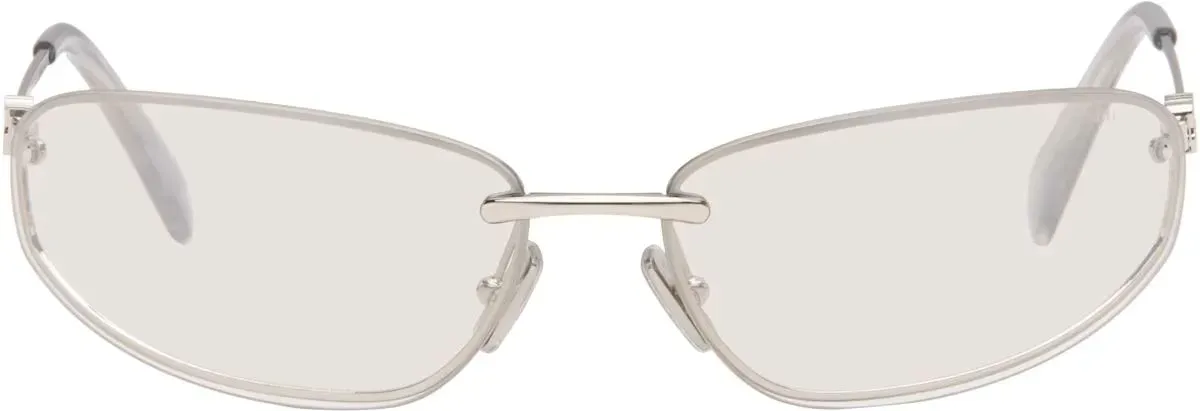 Miu Miu Alternative Silver Rimless Metal Oval Sunglasses in Silver