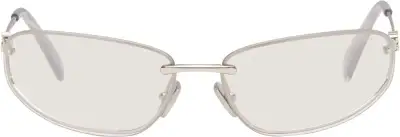 Miu Miu Alternative Silver Rimless Metal Oval Sunglasses in Silver