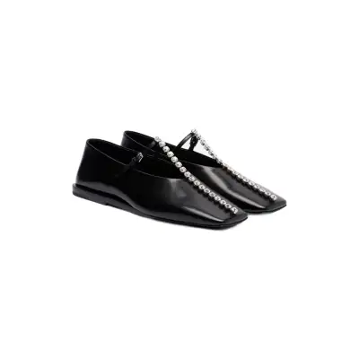 Jil Sander Alternative Crystal-embellished leather ballet flats in