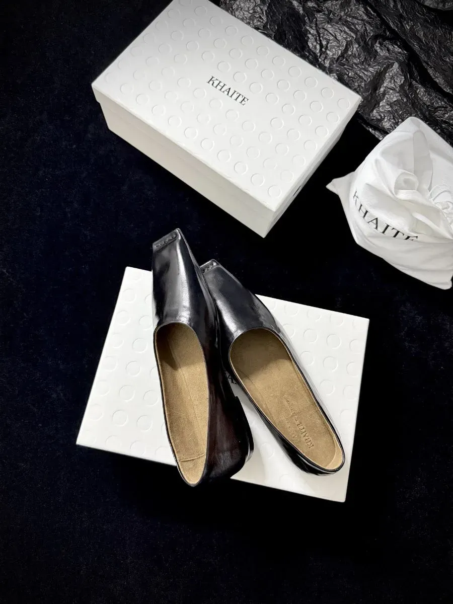Khaite Alternative Square Toe Flat Loafer in Black