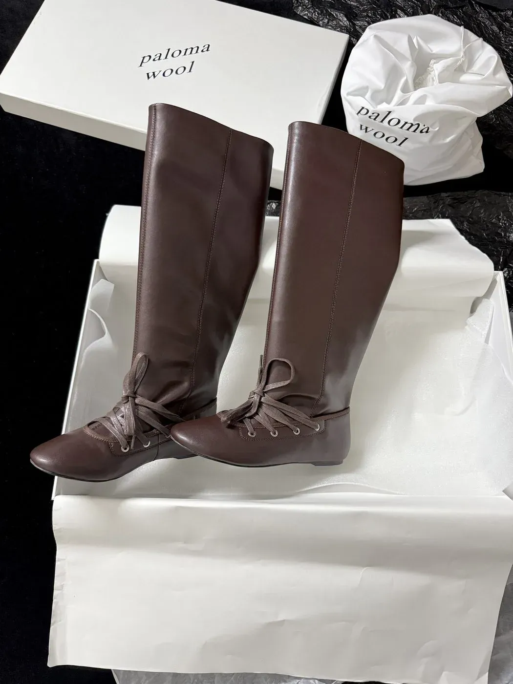 Paloma Wool Alternative Lace-Up Flat High Boots in Brown