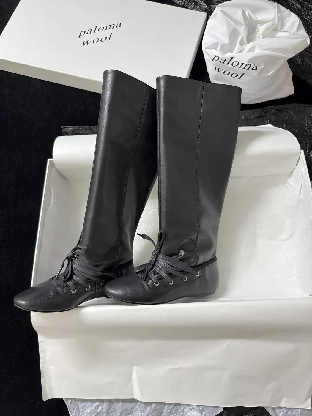 Paloma Wool Alternative Lace-Up Flat High Boots in Black