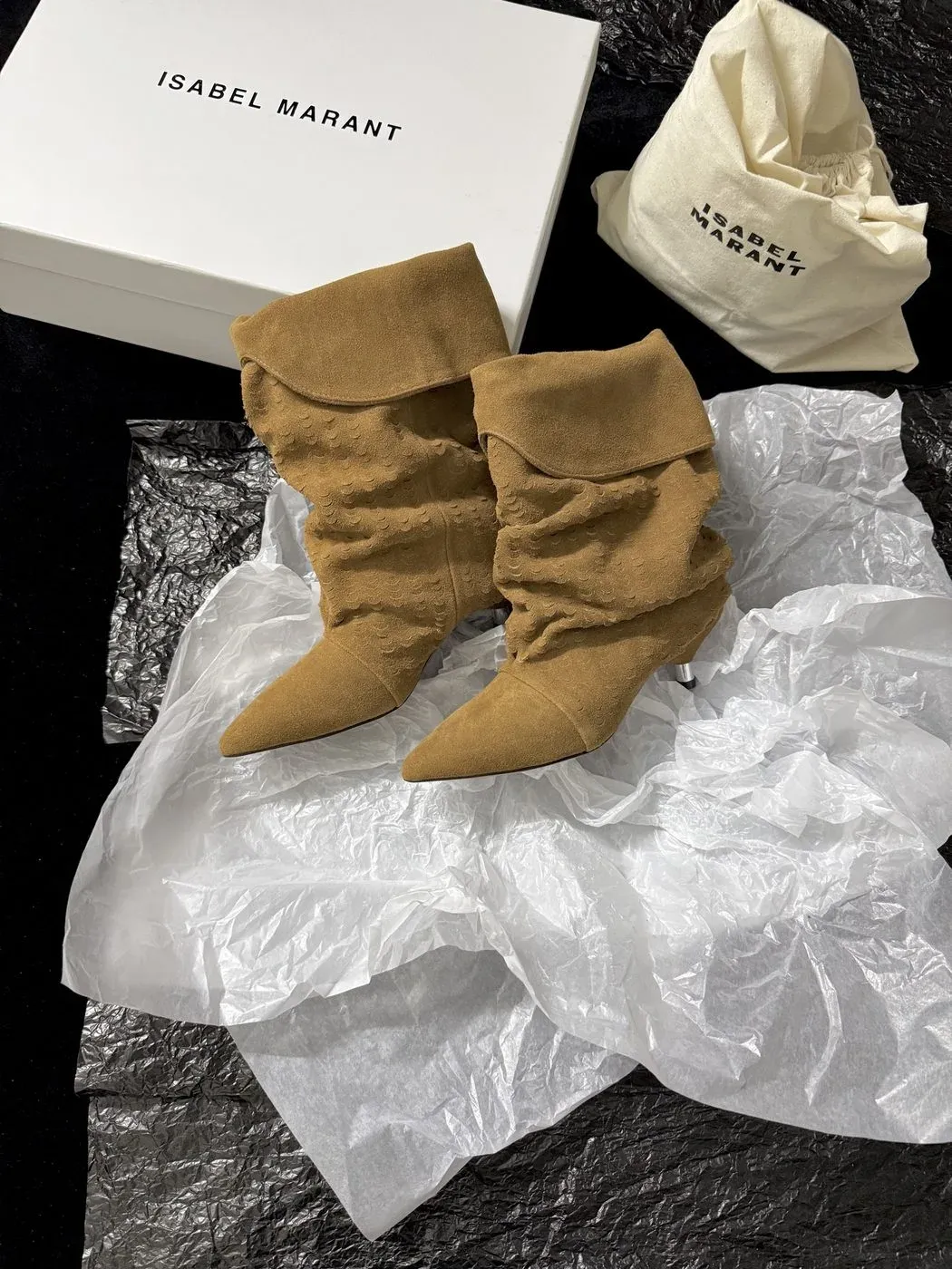 Isabel Marant Alternative Pleated Stacked-Heel Ankle Boots in Beige