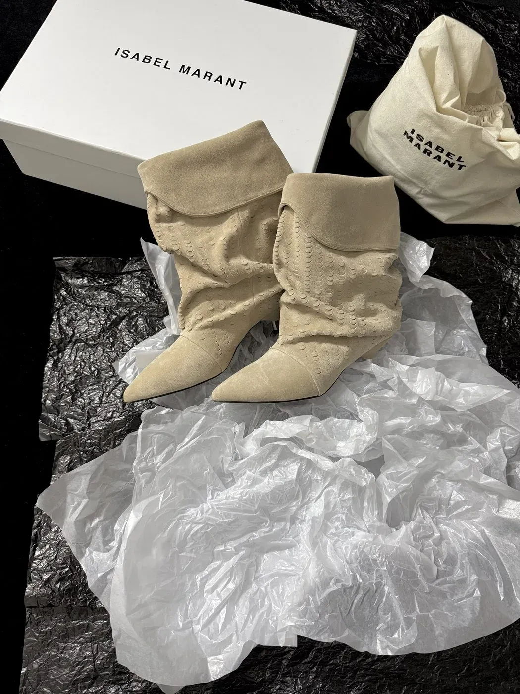 Isabel Marant Alternative Pleated Stacked-Heel Ankle Boots in Cream