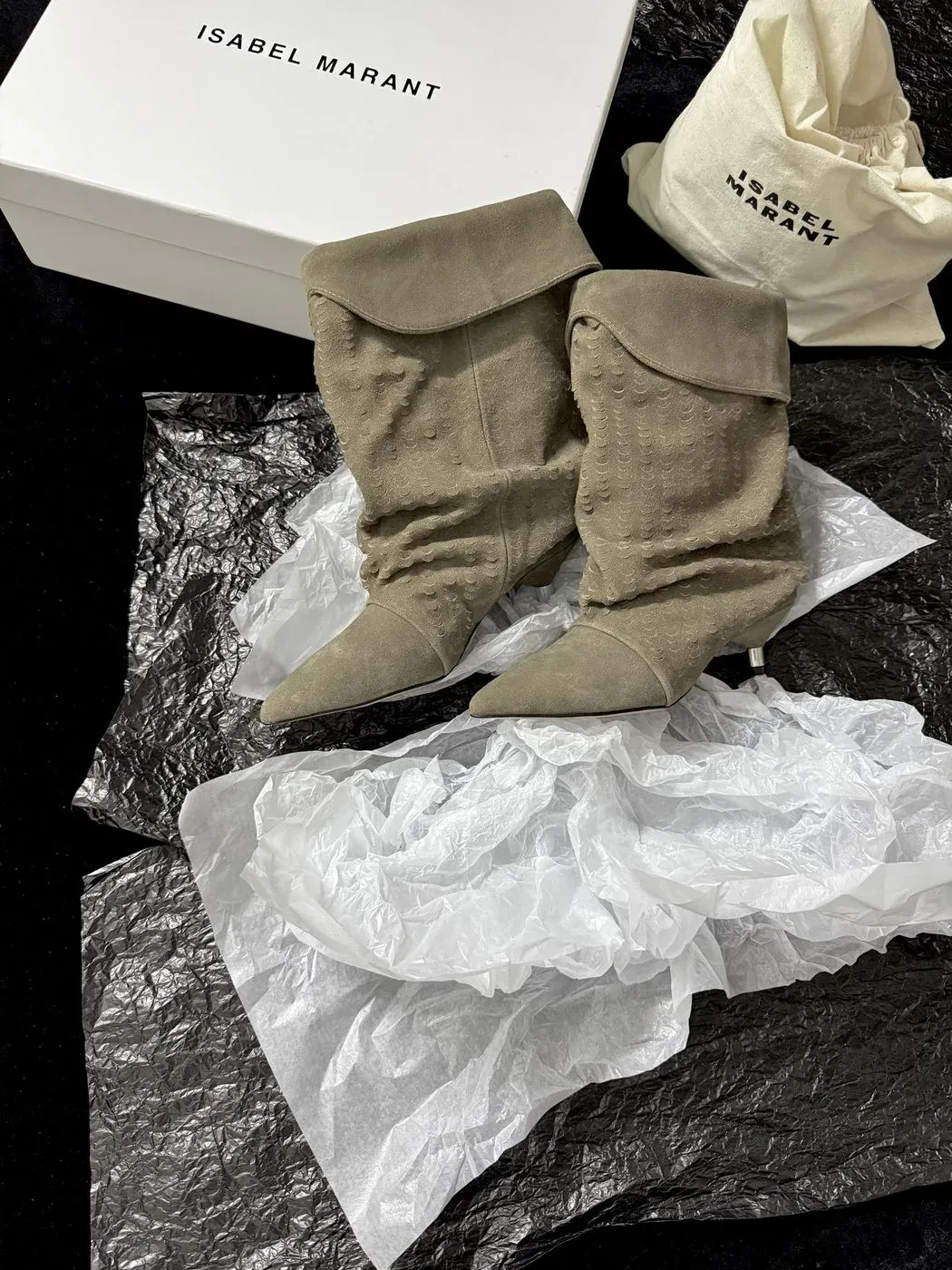 Isabel Marant Alternative Pleated Stacked-Heel Ankle Boots in Beige