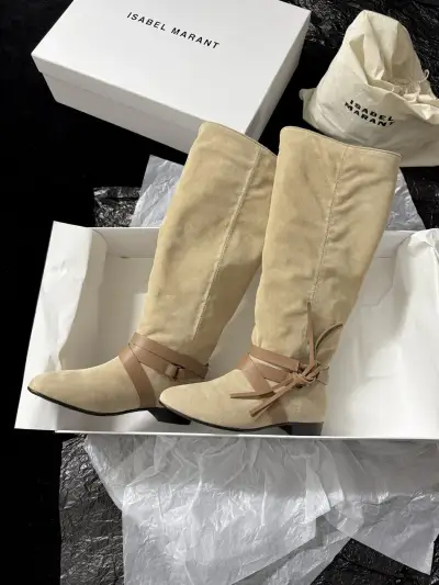 Isabel Marant Alternative Fringe Western High Boots in Beige