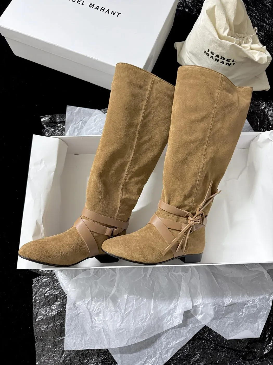 Isabel Marant Alternative Fringe Western High Boots in Beige