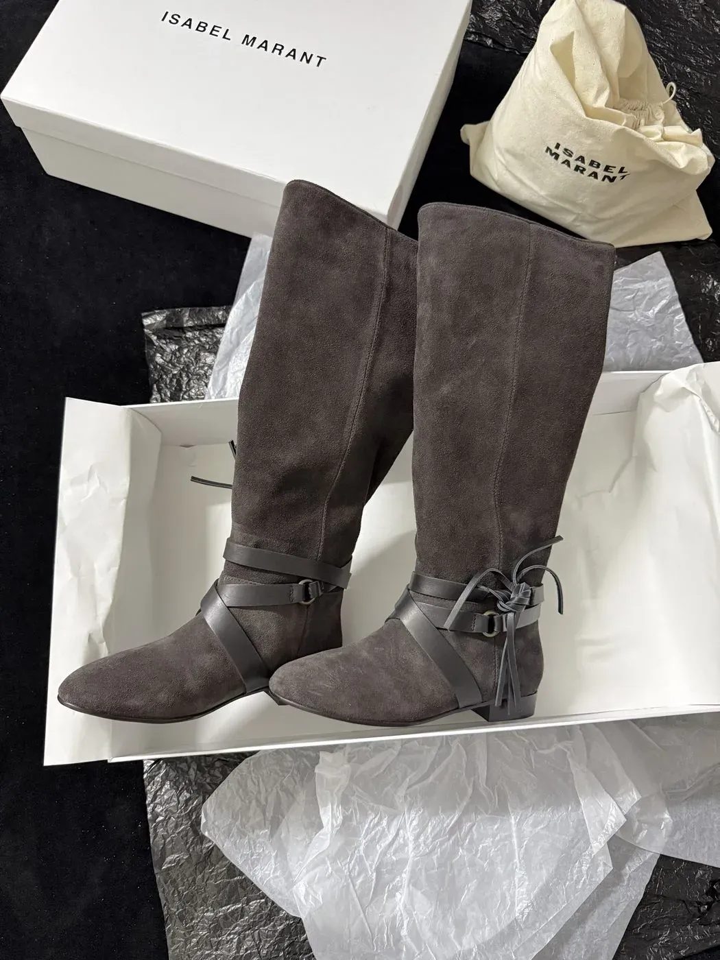 Isabel Marant Alternative Fringe Western High Boots in Grey