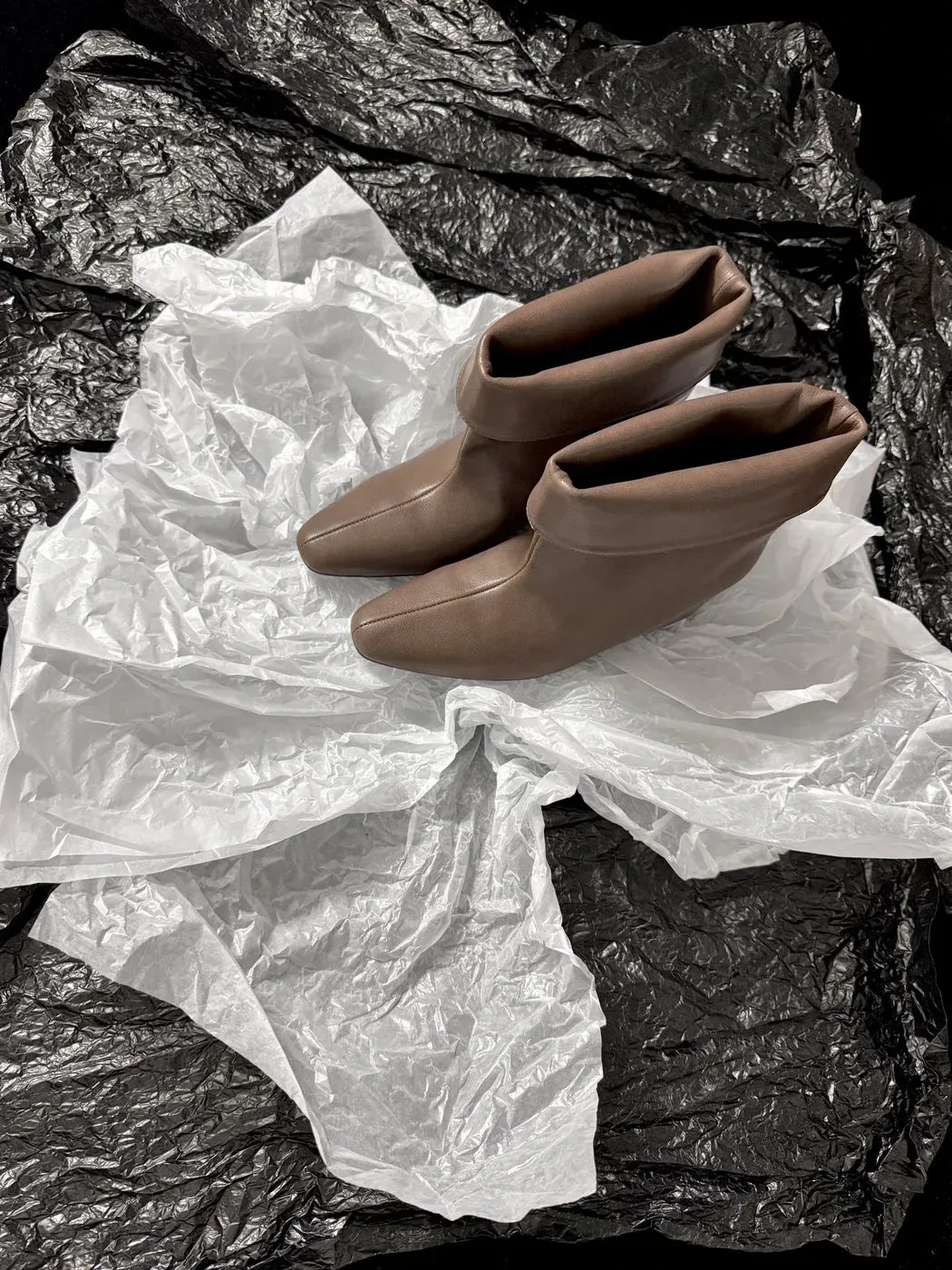OSOI Alternative Cuffed Sharp-Toe Stacked Boot in Beige