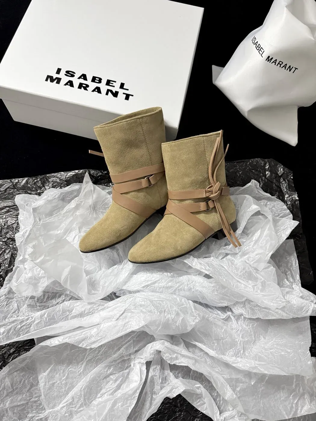 Isabel Marant Alternative Western Strappy Boot in Beige