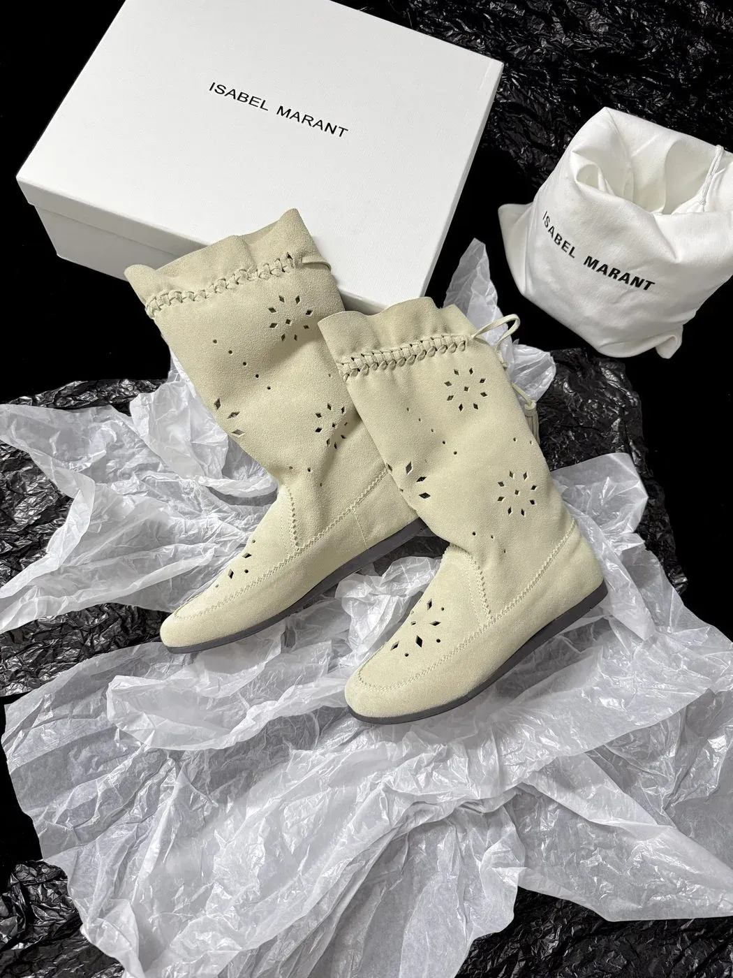Isabel Marant Alternative Fringe Western Boots in Cream