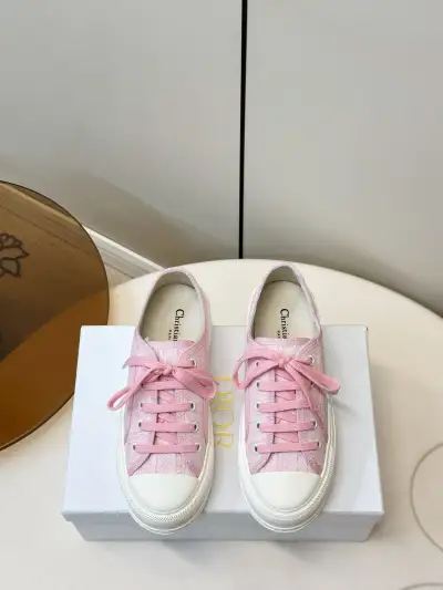 Dior Alternative WALK'N'DIOR Monogram Embroidered Canvas Thick-Sole Sneakers in Pink