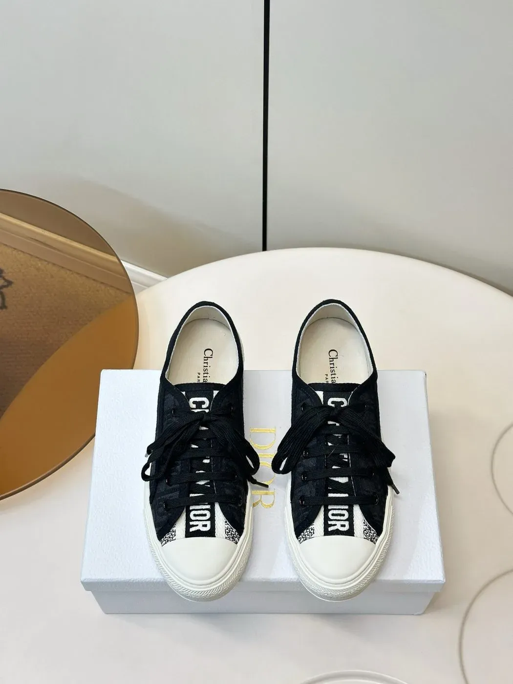 Dior Alternative Monogram Embroidered Canvas Thick-Sole Sneakers in Black