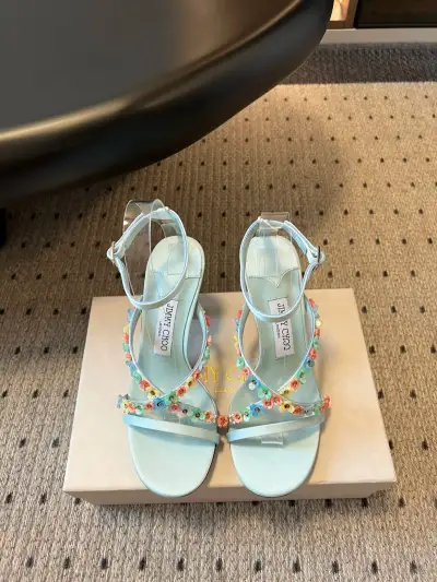 Jimmy Choo Alternative Floral Crystal Sandals in მწვანე