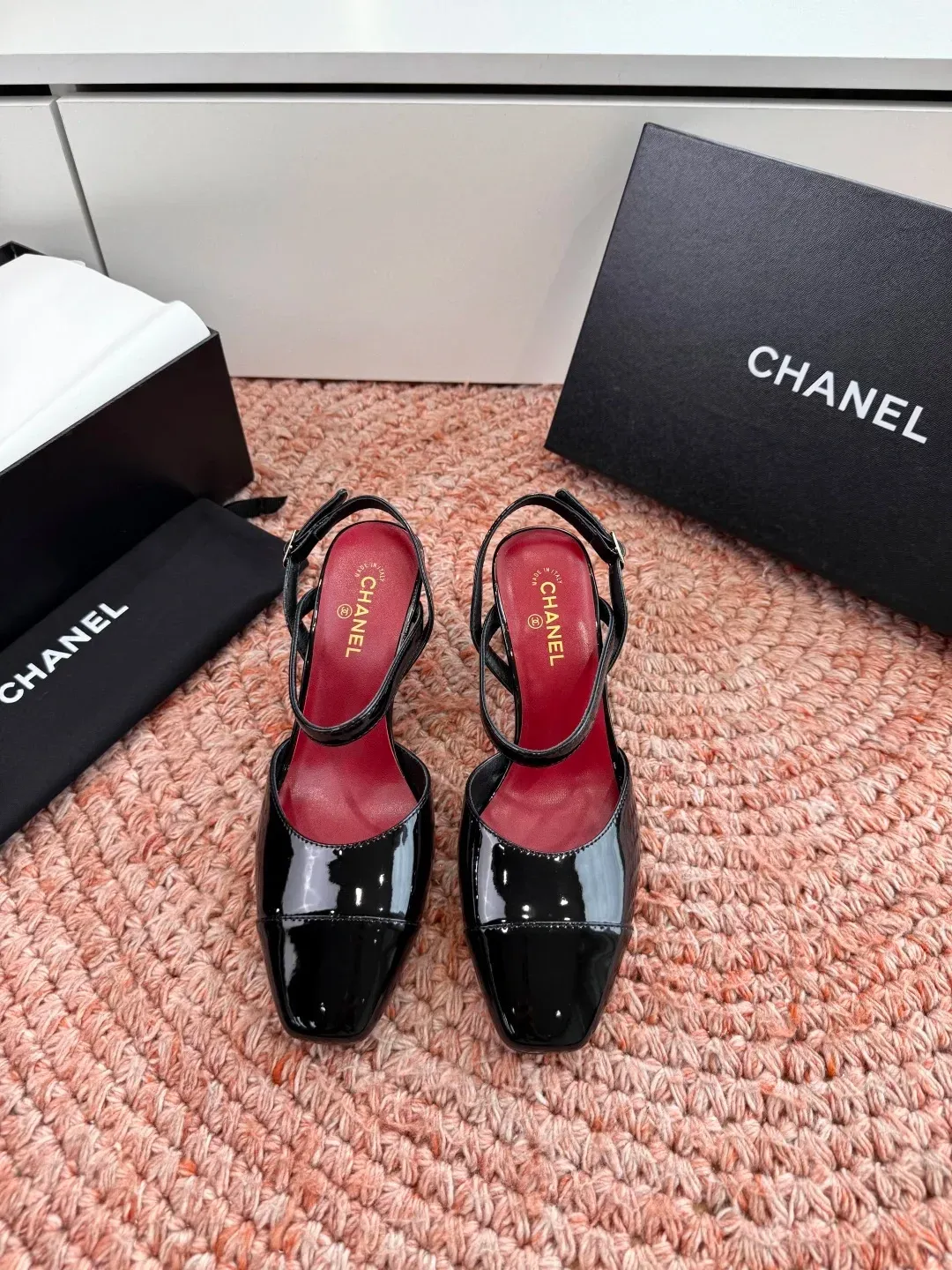 Chanel Alternative Square-Toe Heeled Sandals in 