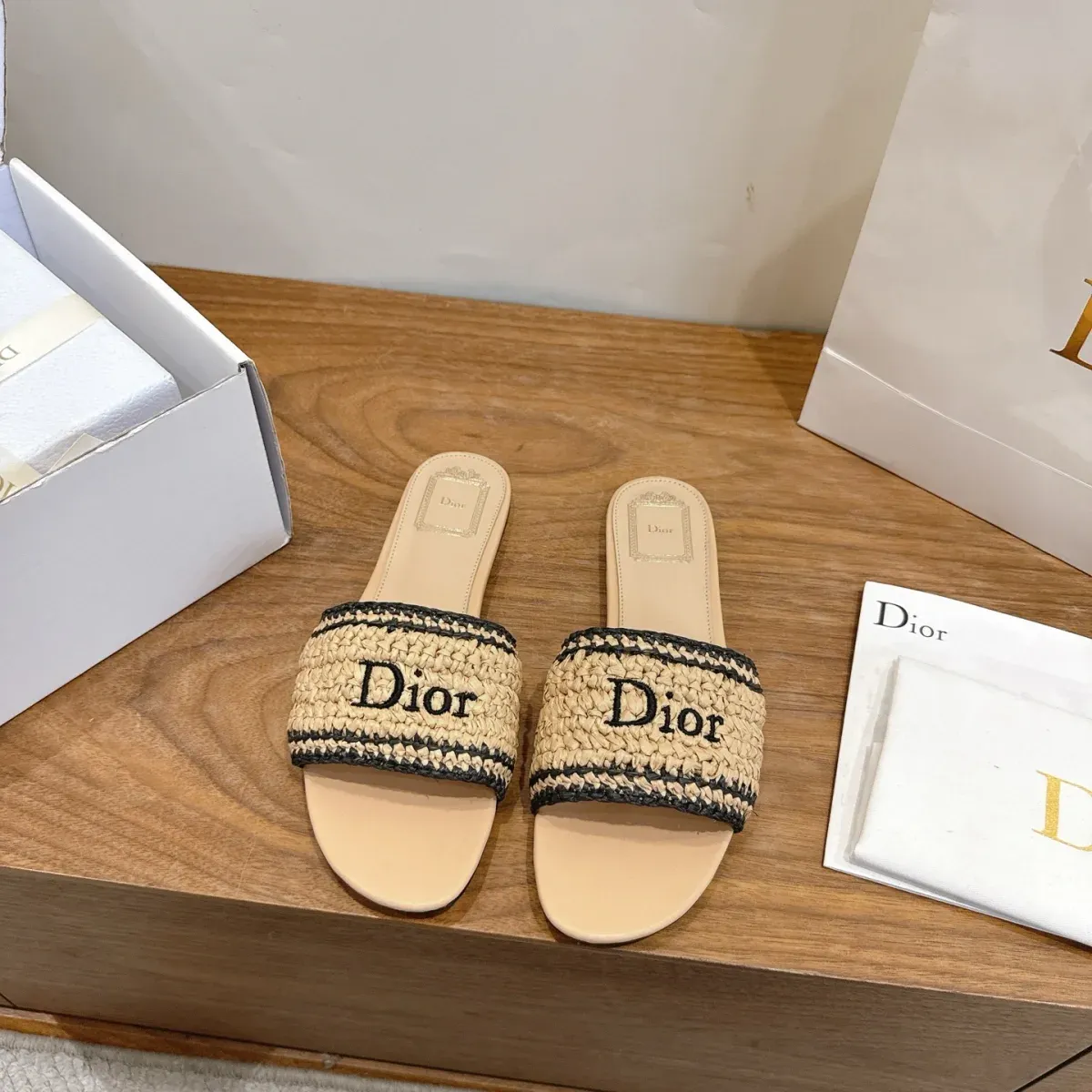 Dior Alternative Woven Flat Slides in 