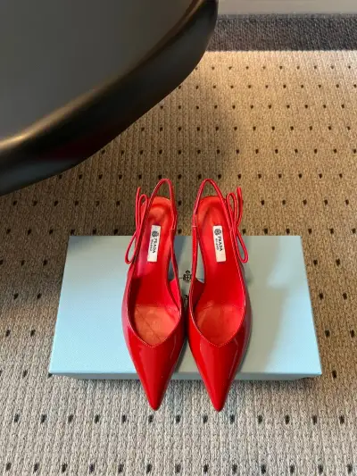 Prada Alternative Ankle Strap Mid Heel Sandals in