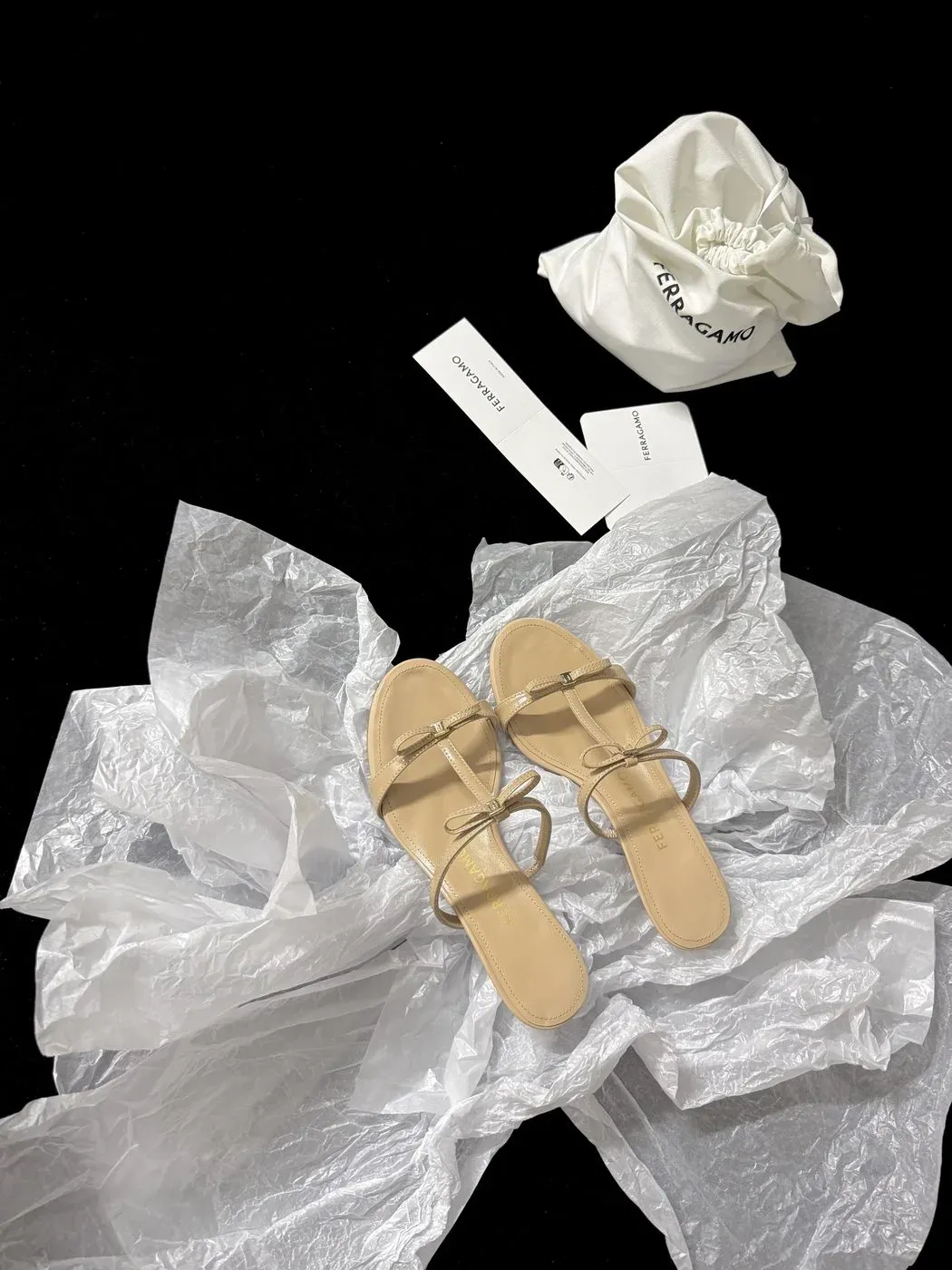 Salvatore Ferragamo Alternative Thin Strap Thong Sandal in Beige