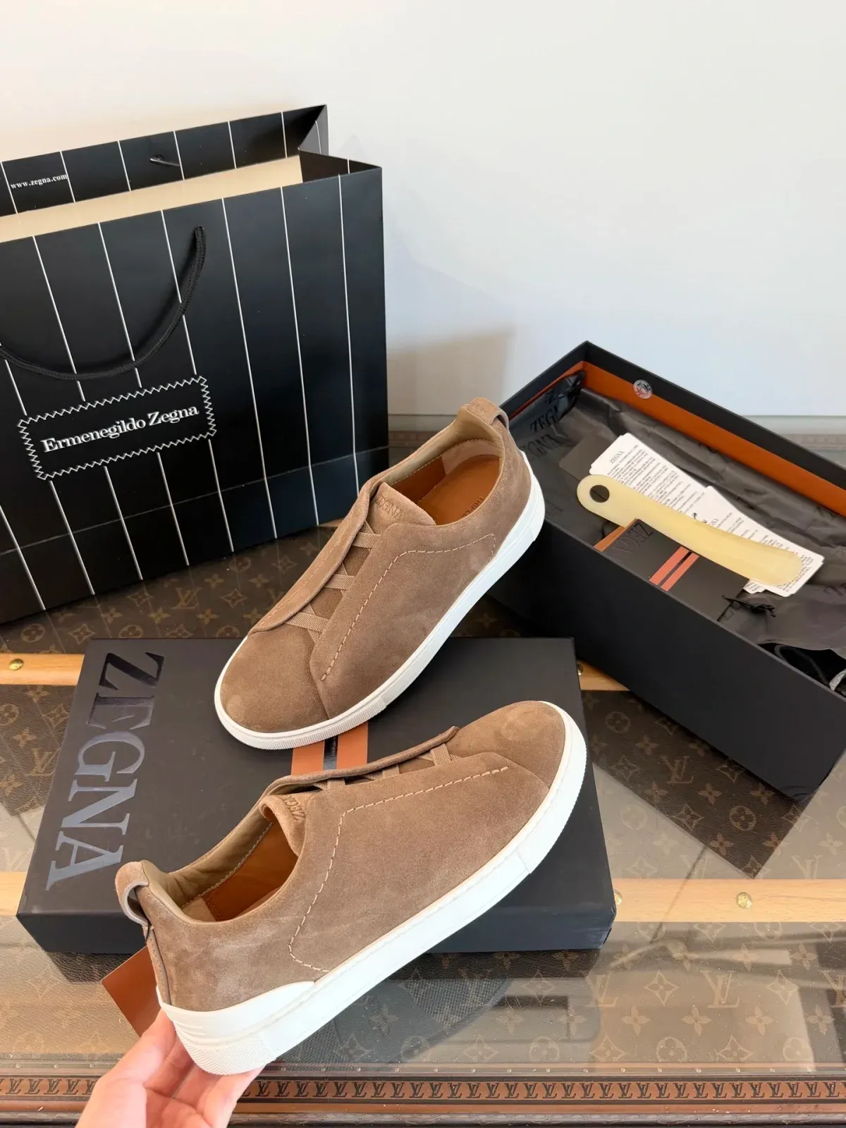 Zegna Alternative Triple Stitch Suede Sneakers in 