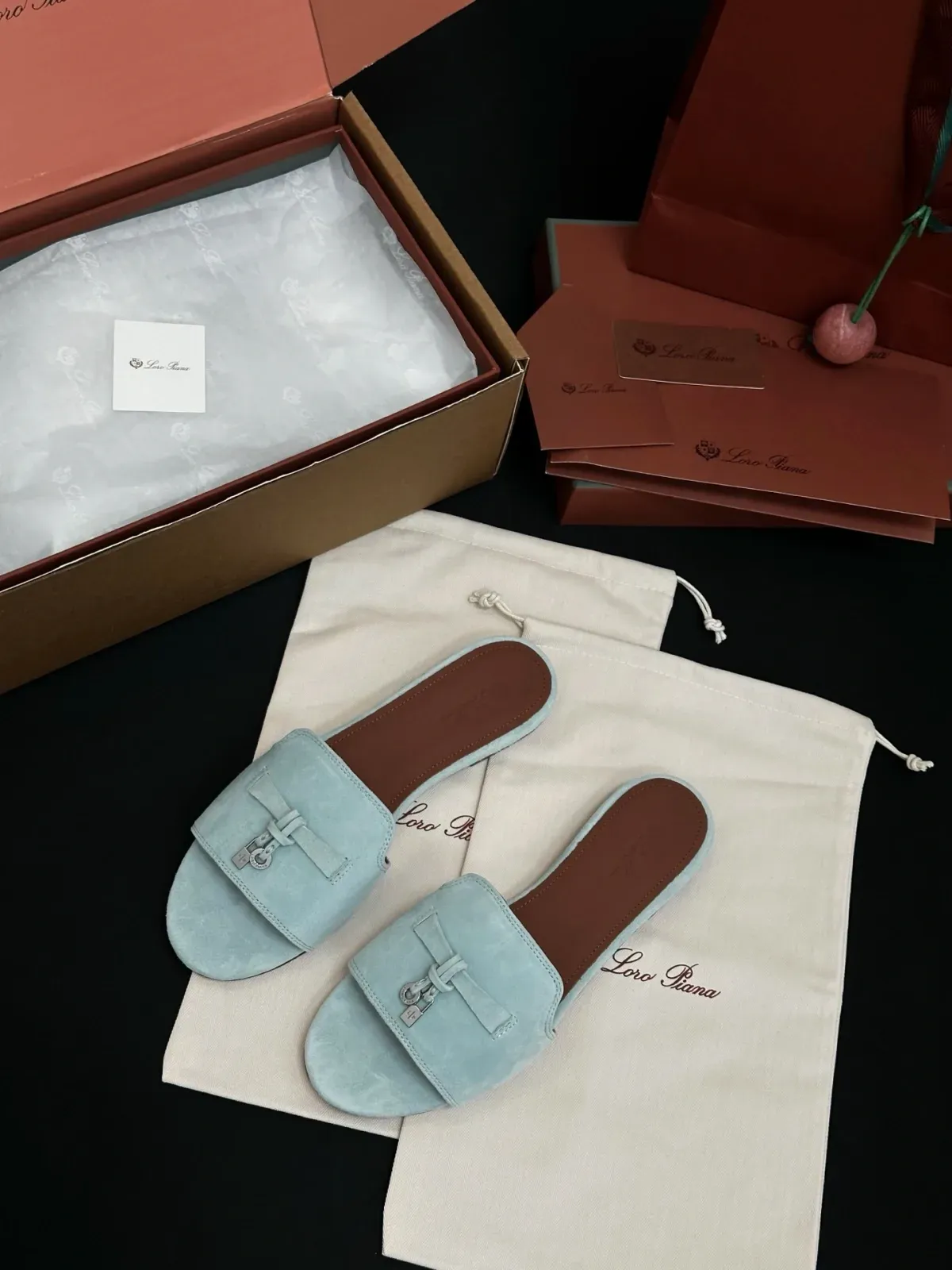 Loro Piana Alternative Tasseled Mule Slippers in Blue