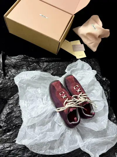Miu Miu Alternative Suede Patchwork Sneaker in Red
