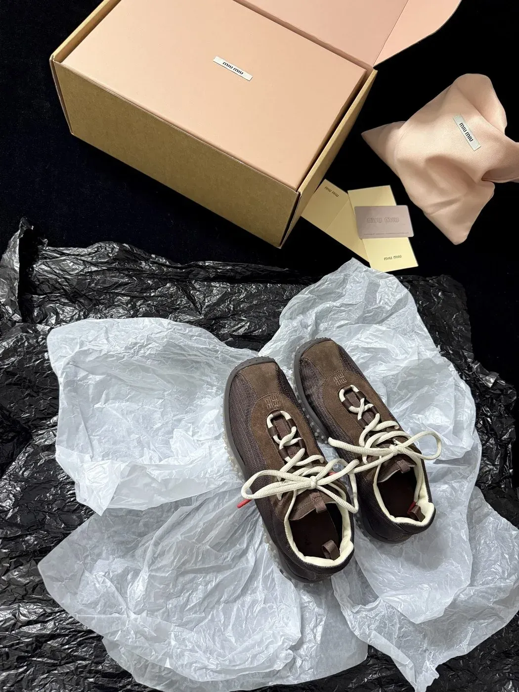 Miu Miu Alternative Suede Patchwork Sneaker in Brown