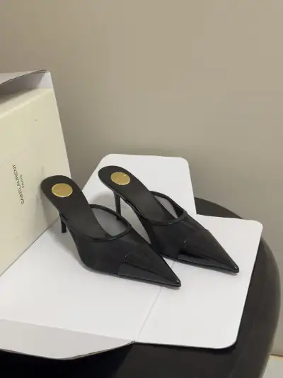 Saint Laurent Alternative YSL Pointed Heel Slide in Black