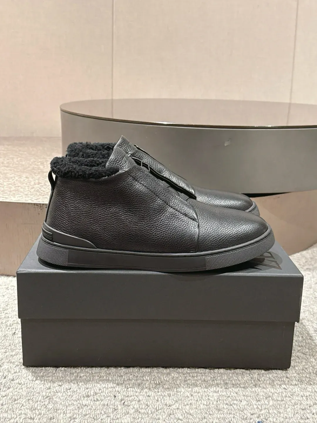 Zegna Alternative Triple Stitch High-Top Sneakers in თეთრი