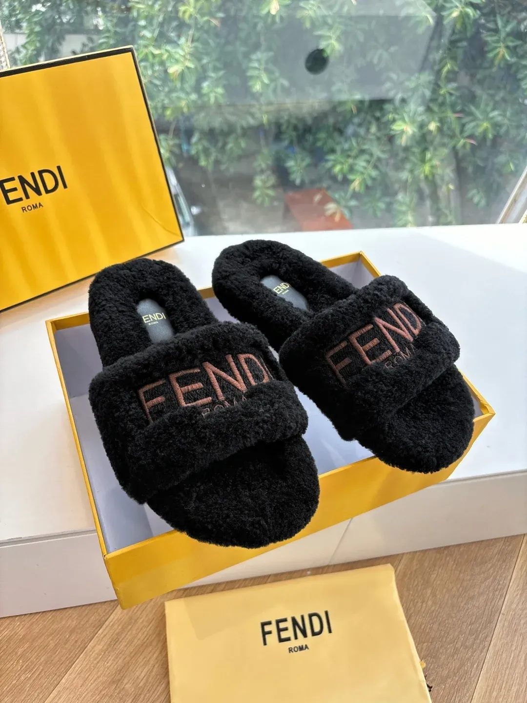 Fendi Alternative Wool Slides in 