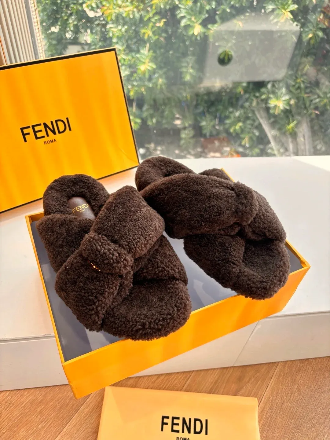 Fendi Alternative Wool Slides in 