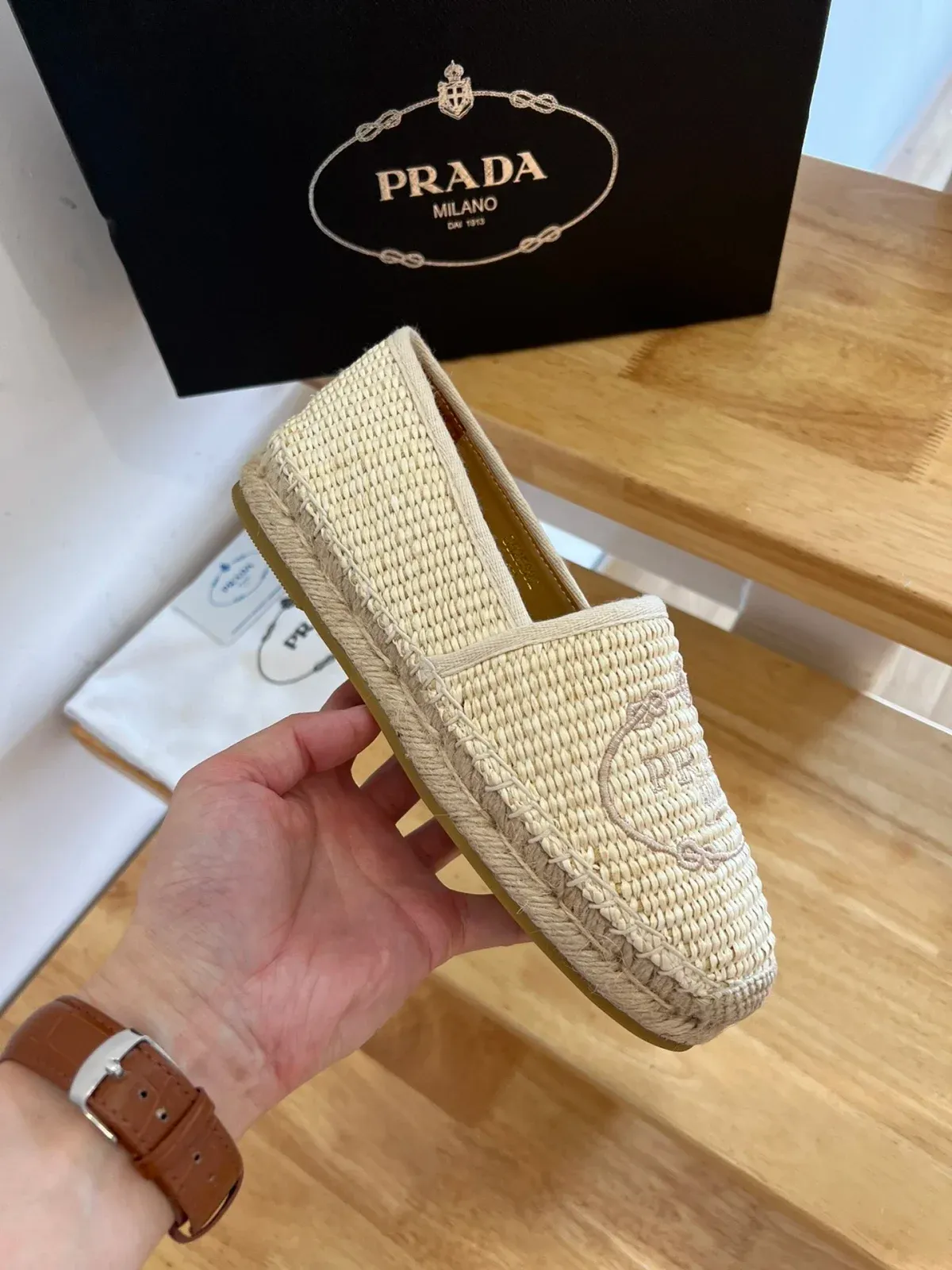 Prada Alternative Woven Straw Loafers in 