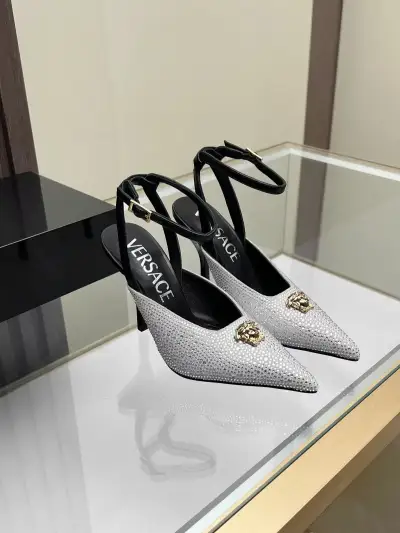 Versace Alternative Rhinestone Suede Sandals in