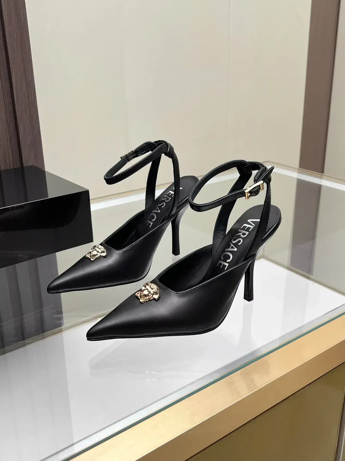 Versace Alternative Open-Back Leather Sandals in 