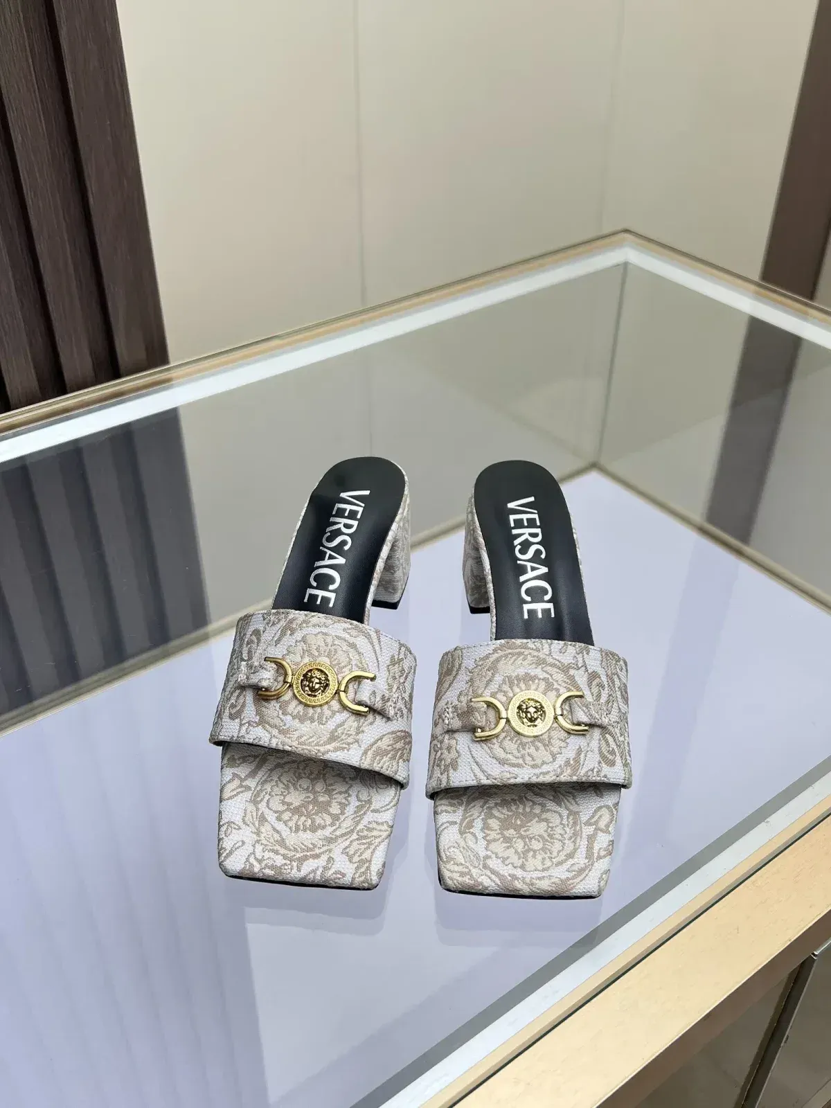 Versace Alternative Jacquard Mule Heels in 